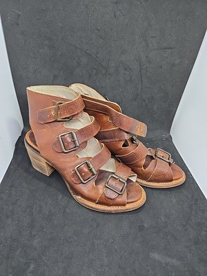 FREEBIRD Steven Quail Multi Strp Buckle Brown Distressed Leather Sandals Heels 7 | eBay US