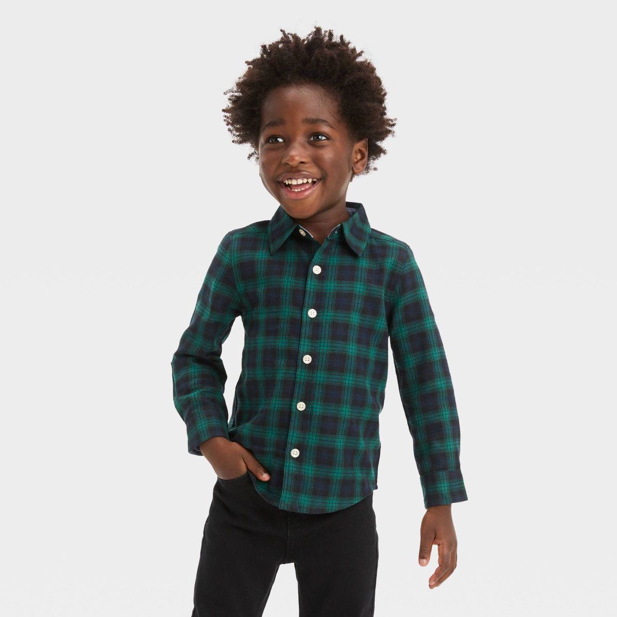 OshKosh B'gosh Toddler Boys' Plaid Long Sleeve Flannel Shirt - Green | Target