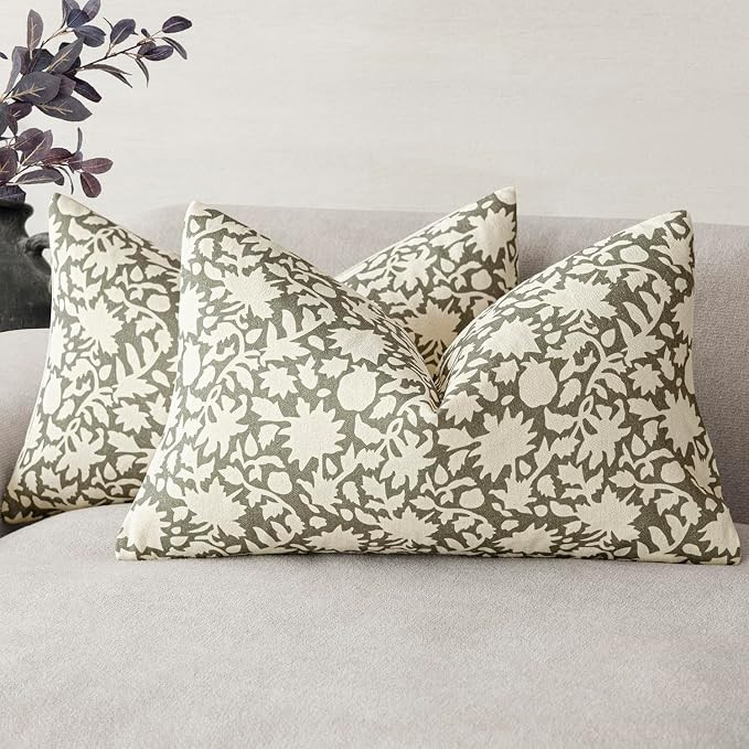 Foindtower Set of 2 Decorative Neutral Floral Throw Pillow Covers Accent Farmhouse Cushion Covers... | Amazon (US)