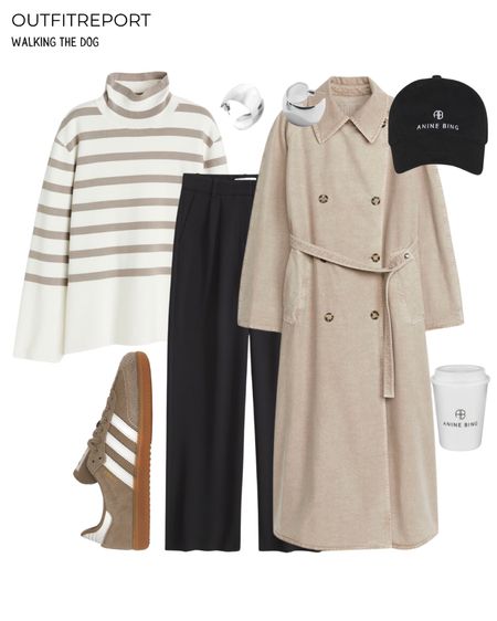 Trench coat outfit with striped knit jumper black trousers and adidas sambas 

#LTKshoecrush #LTKeurope #LTKstyletip