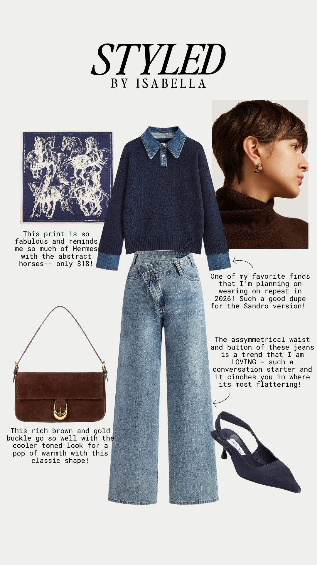 
Effortless, elevated everyday style—this is the kind of outfit that works hard in your wardrobe. I’m loving this denim-collar sweater (a chic Sandro-inspired find) paired with asymmetrical waist jeans for a modern, flattering fit. The rich brown bag adds warmth, the sleek slingbacks polish it off, and the statement earrings pull everything together. This is perfect for casual work days, lunch meetings, travel, or weekend plans when you want to look put-together without trying too hard.

All pieces are affordable, timeless, and easy to remix—exactly what I look for when building a capsule wardrobe that actually gets worn on repeat.

Shop the full look on LTK ✨ 

 

#LTKootd #LTKOver40 #LTKSaleAlert