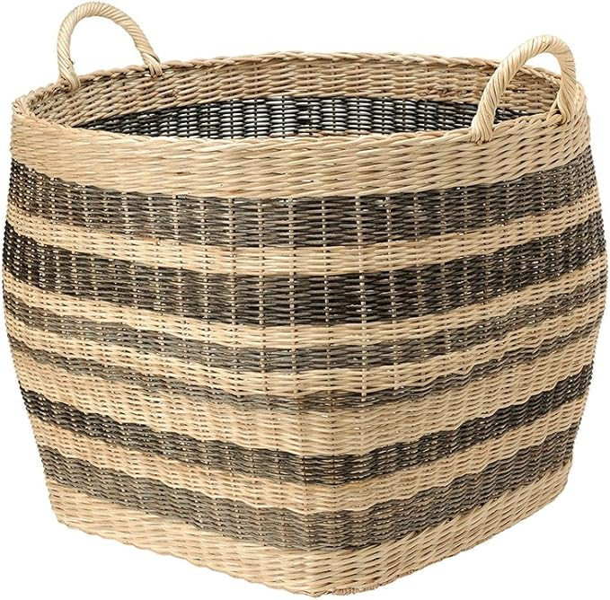 KOUBOO 1060042 Large Striped Wicker Storage Basket, 26.5" x 26.5" x 27.5", Beige/Black | Amazon (US)