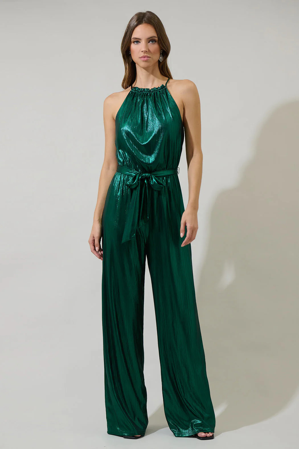 Amberly Metallic Lighthearted Trapeze Jumpsuit | Sugarlips
