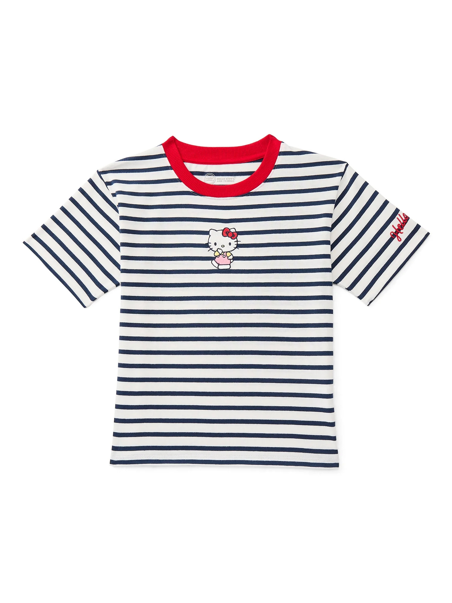 Wonder Nation x Hello Kitty Girls Stripe Graphic Tee with Short Sleeves, Sizes 4-16 | Walmart (US)