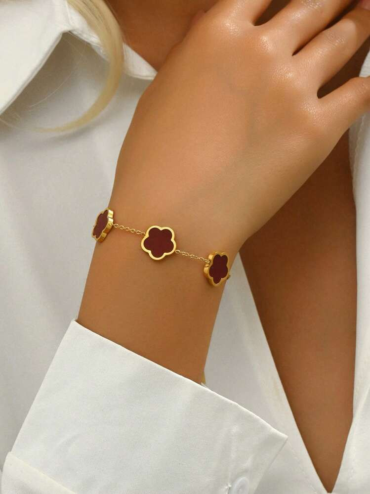 LIEBEIRIS 1pc Stainless Steel Five-Pointed Flower Shaped Gold-Plated Women's Bracelet Valentines,... | SHEIN