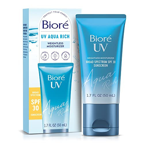 Biore UV Aqua Rich SPF 30 PA+++ Daily Moisturizer Sunscreen for Face, For Sensitive Skin, Oil Free, Hyaluronic Acid, Vegan, Oxybenzone & Octinoxate Free, Dermatologist Tested, 1.7 Oz | Amazon (US)