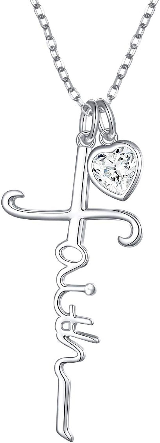 Cross Necklace 925 Sterling Silver Infinity Love of God Heart Cross Pendant Necklace Christian Gi... | Amazon (US)