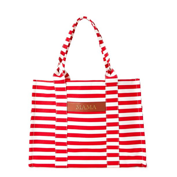 Time and Tru Women's Elevated Canvas Tote Bag Red Stripe Mama - Walmart.com | Walmart (US)
