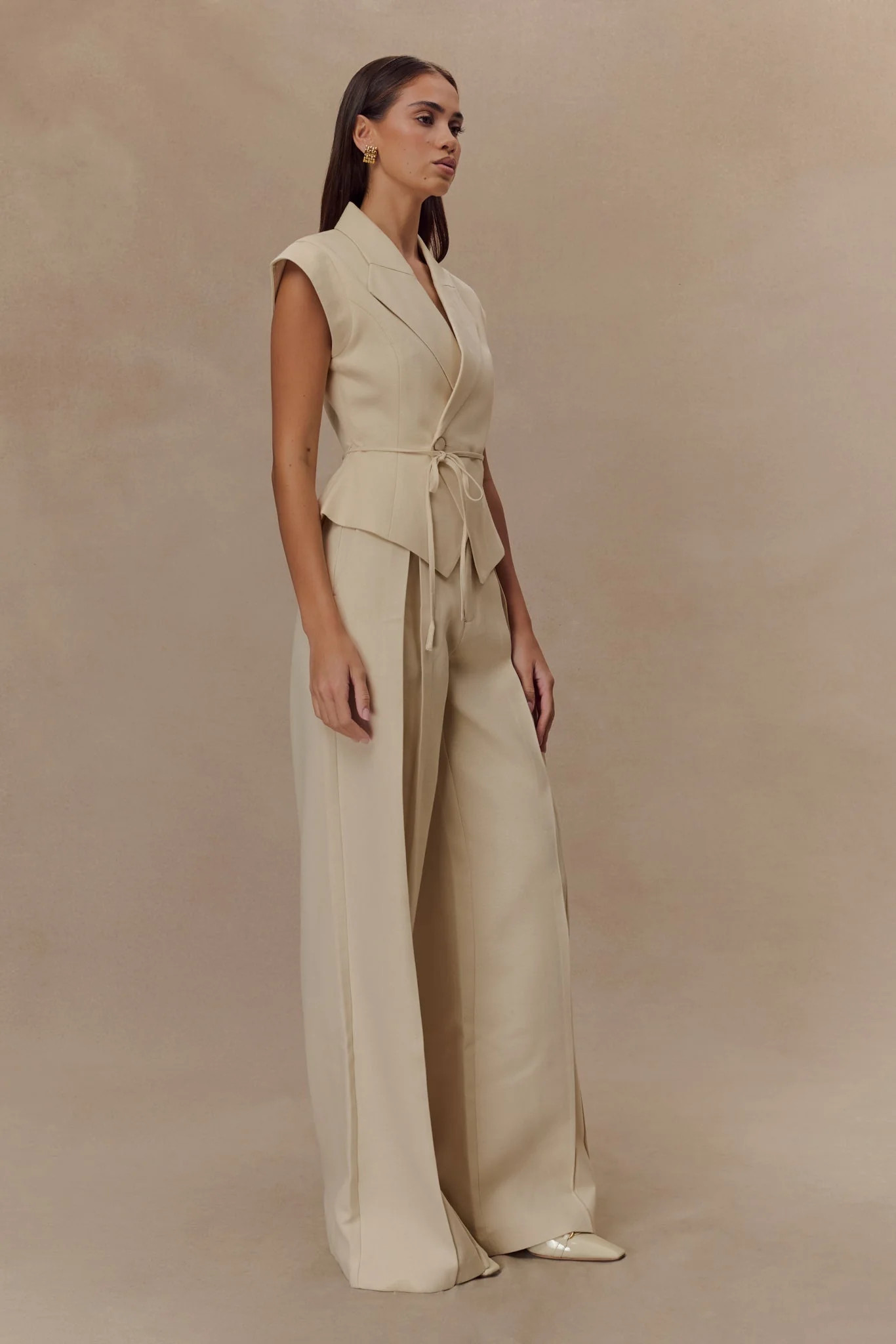 Raya Mid Rise Wide Leg Linen Pant - Natural Beige | Meshki (APAC)