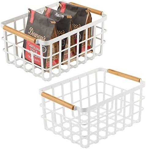 mDesign Metal Wire Food Organizer Storage Bin Basket with Bamboo Handles for Kitchen Cabinets/Pantry | Amazon (US)