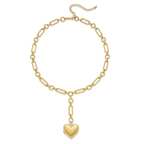 Glorig Gold Locket Necklace for Women With Heart Pendant Love Heart Shaped Pendant Necklaces Fashion Necklace Jewelry Gift | Amazon (US)