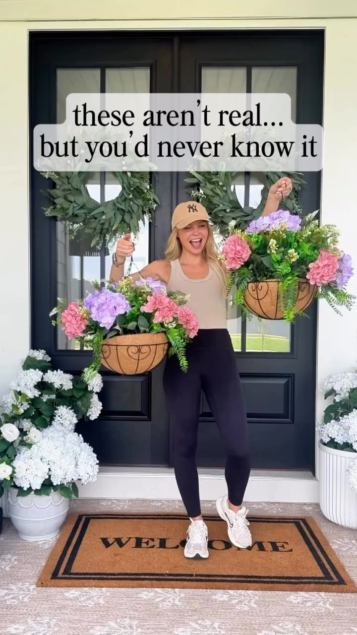 Hanging baskets… without the upkeep 🤍

No watering, no replacing + UV resistant. Just full, pretty planters all season🌸🌺 They arrive with everything you need and are super easy to put together. So many color options to choose from, I mixed champagne pink & light purple. 

#LTKdayinmylife #LTKHome #LTKSeasonal