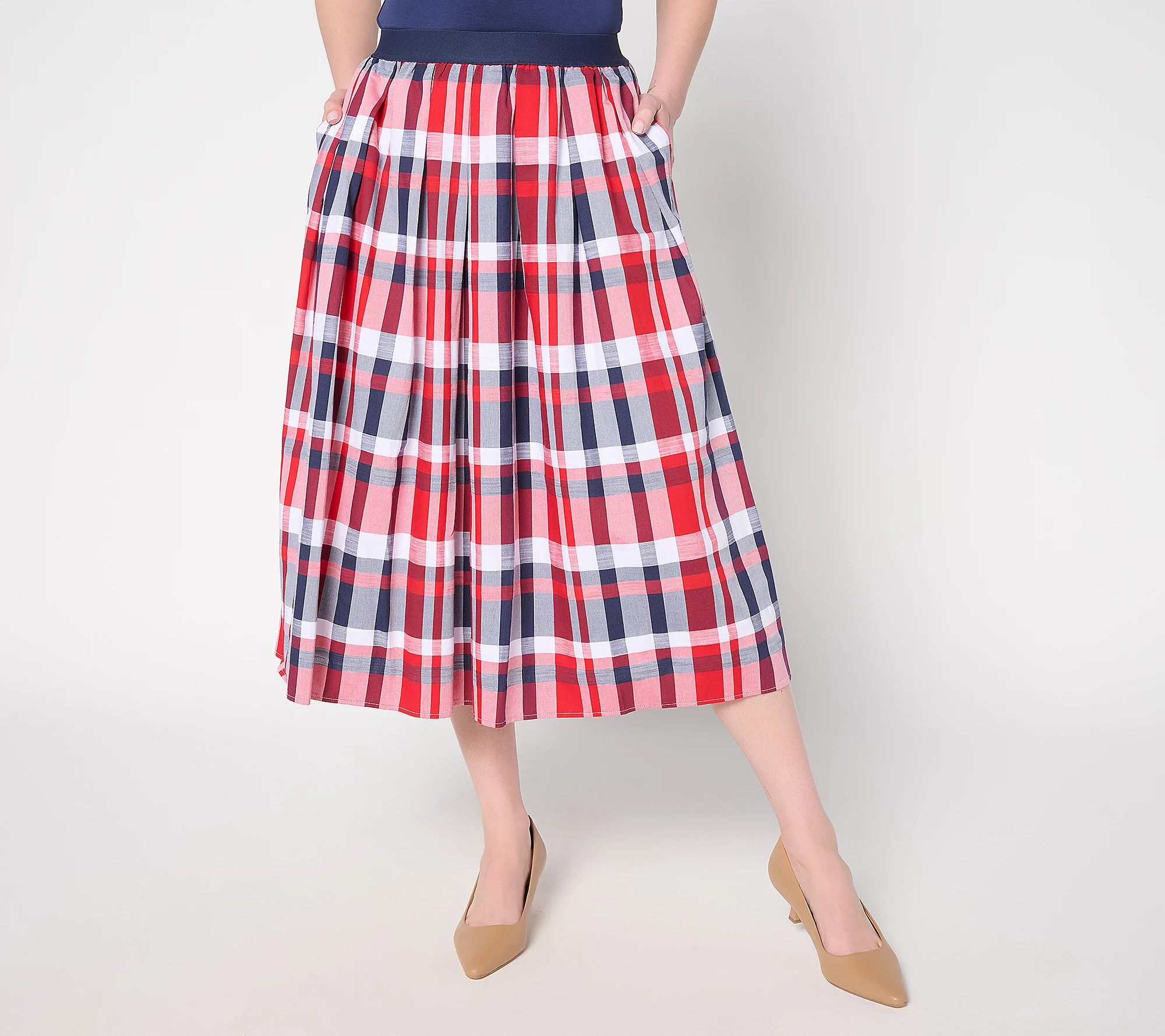 As Is Joan Rivers Petite Madras Plaid Midi Skirt | QVC
