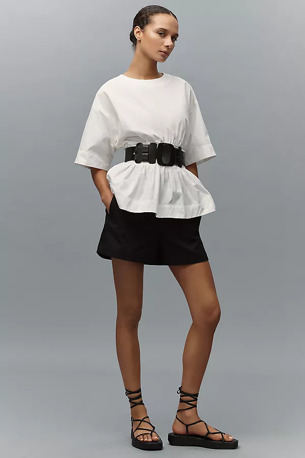 Short-Sleeve Waisted Cotton Top | Anthropologie (US)