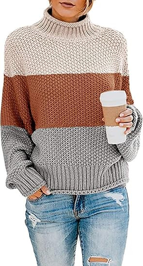 Dokotoo Womens 2024 Winter Fall Solid Turtleneck High Neck Balloon Long Sleeve Sweaters Pullover ... | Amazon (US)