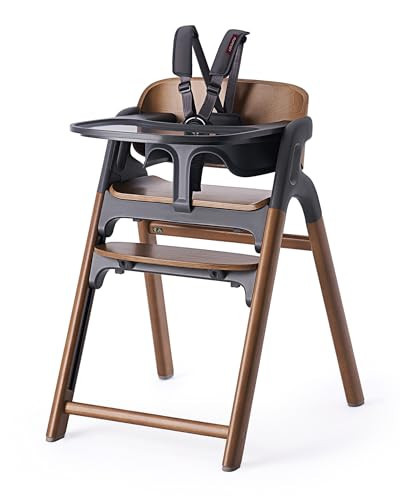 Momcozy High Chair, 5-in-1 Convertible Wooden High Chair with Food-Grade Tray, Baby Set with Removable Harness and Toddler Tower, Highchair for 6 Months to 308 lb, Adjustable & Ergonomic, Walnut | Amazon (US)