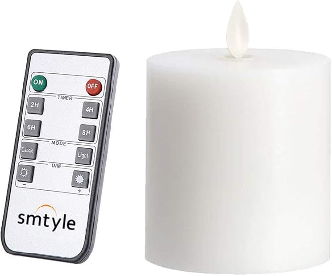 smtyle 3x3 inch Moving Flame White Flameless Candles Flickering Realistic Bright Pillar Candle Li... | Amazon (US)