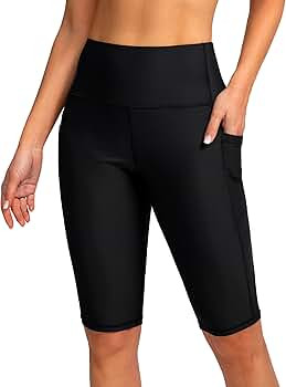 SANTINY Women's High Waisted Swim Shorts with Pockets UPF50+ Long Board Swimming Shorts for Women... | Amazon (US)