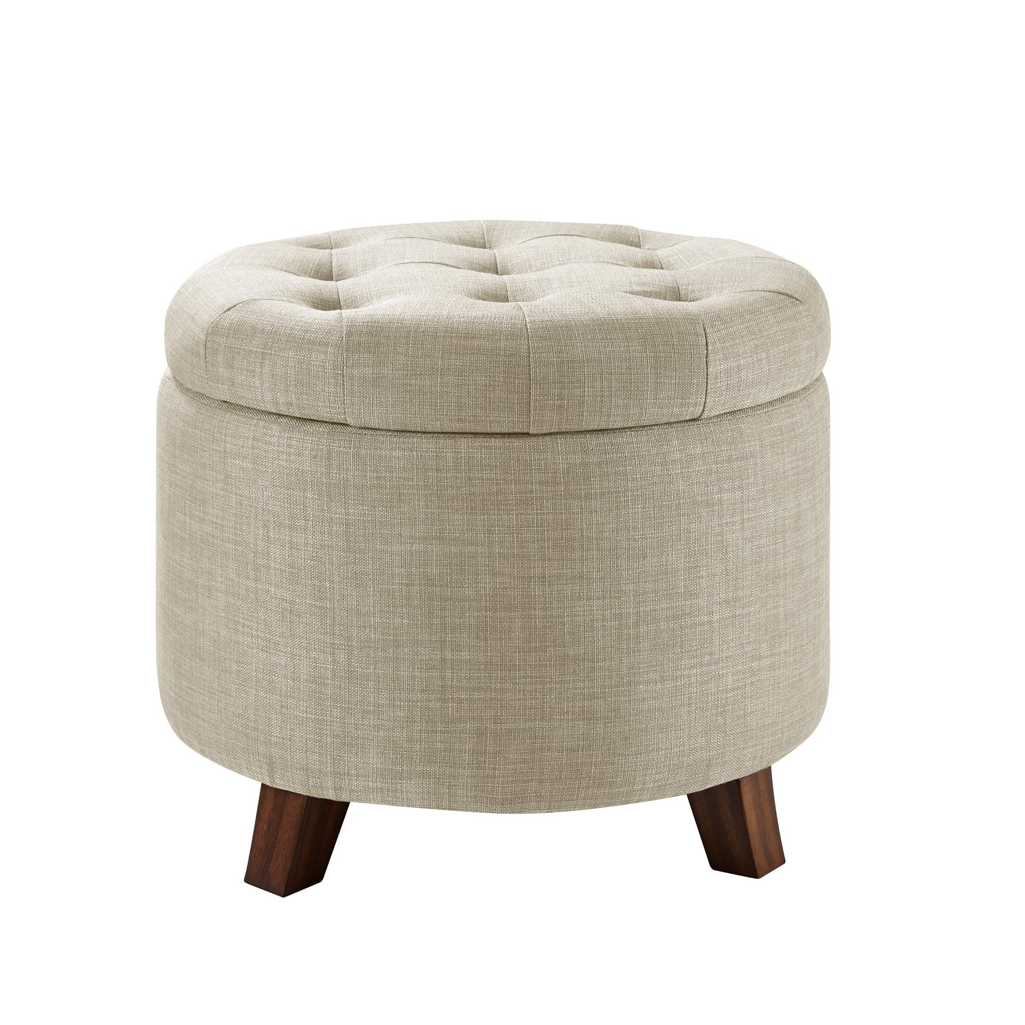 Amazon Basics Round Storage Ottoman Foot Rest, Button Tufted Upholstered Footstool with Storage, ... | Amazon (US)