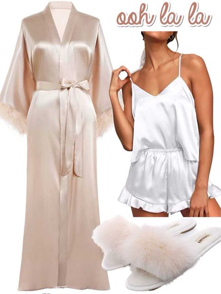 Beautiful satin robe with feather trim, ruffle shorts pajamas, and fur slippers. All from Amazon and perfect for a bridal shower gift or honeymoon.

Visit my blog at: weddingdressesforbudgetbrides.com

Follow me ⬆️ for more affordable wedding style:

#bridalshower #amazon #wedding #giftguideforher #bacheloretteparty #bestsellers #bridemusthaves #brideessentials #weddingstyle #honeymoon #bridestyle #bride #bridalaccessories

#LTKunder50 #LTKunder100 

#LTKGiftGuide #LTKwedding #LTKSeasonal #LTKstyletip