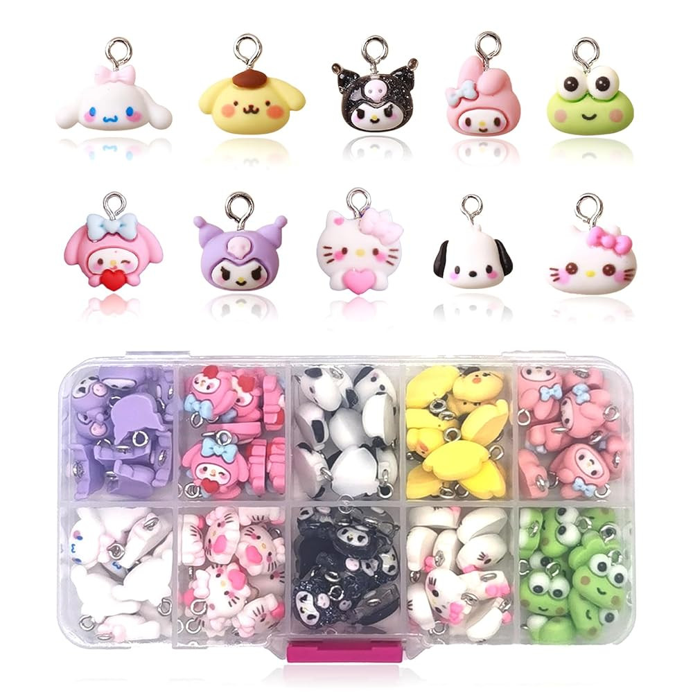 100PCS Cute Cartoon Resin Charms for Jewelry Making Bulk with Box, 3D Mini Charms Pendant Cartoon... | Amazon (US)