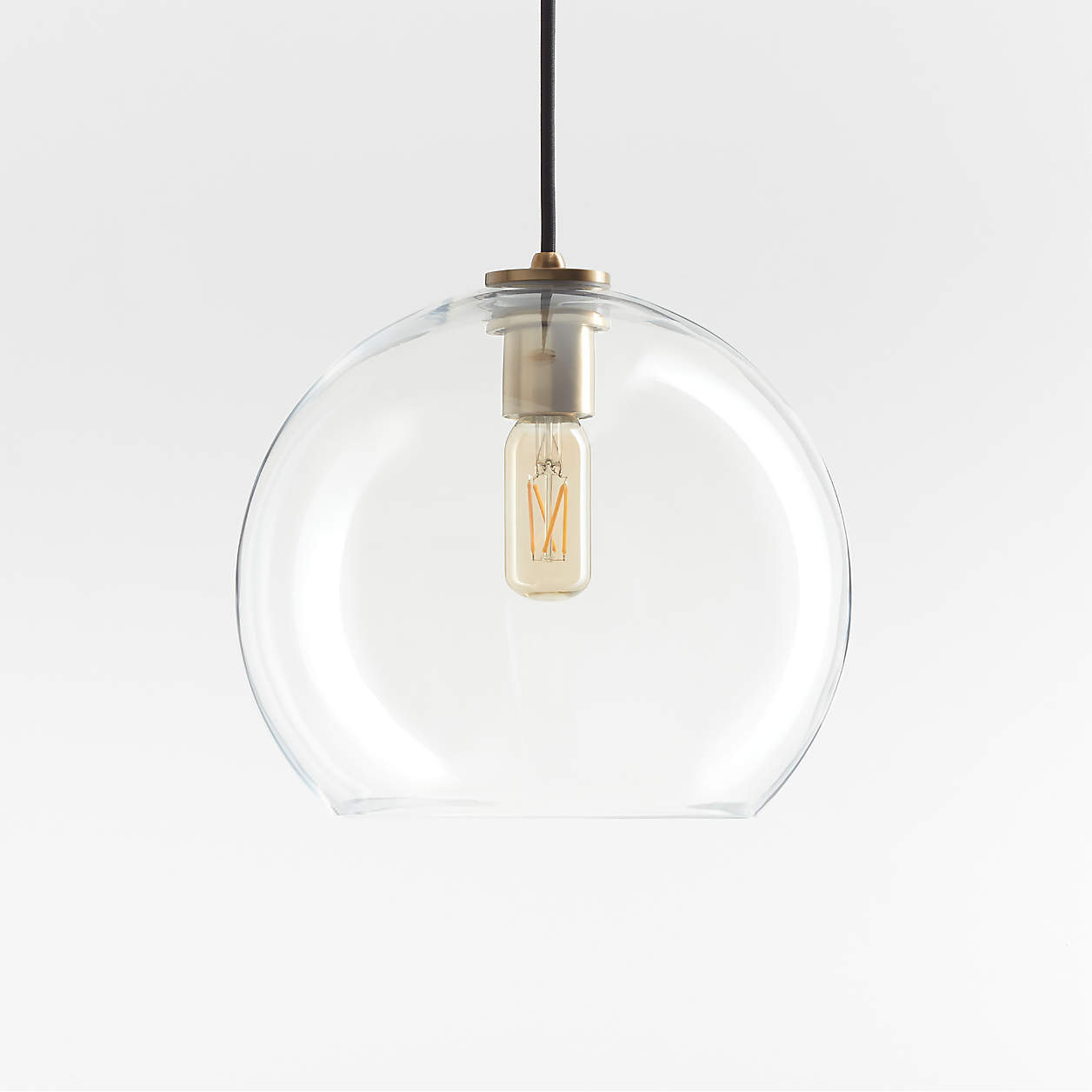 Arren Black Single Pendant Light with Large Round Clear Glass Shade + Reviews | Crate & Barrel | Crate & Barrel