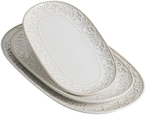 Serving Platters Set, 14"/12"/10" Oval Ceramic Serving Plates, Embossed Serving Trays for Party, ... | Amazon (US)