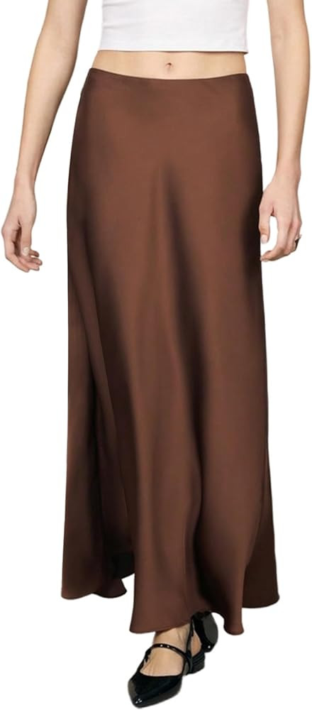 MakeMeChic Women's Summer Satin Maxi Skirt Silk Fishtail Elegant Work Long High Waist Skirts | Amazon (US)