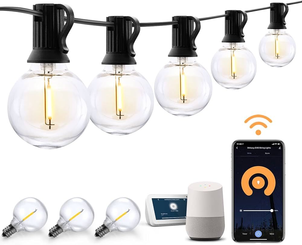 XMCOSY+ Smart Outdoor String Lights, 150Ft G40 Globe Patio Lights with 75 LED Bulbs, WiFi & APP Cont | Amazon (US)