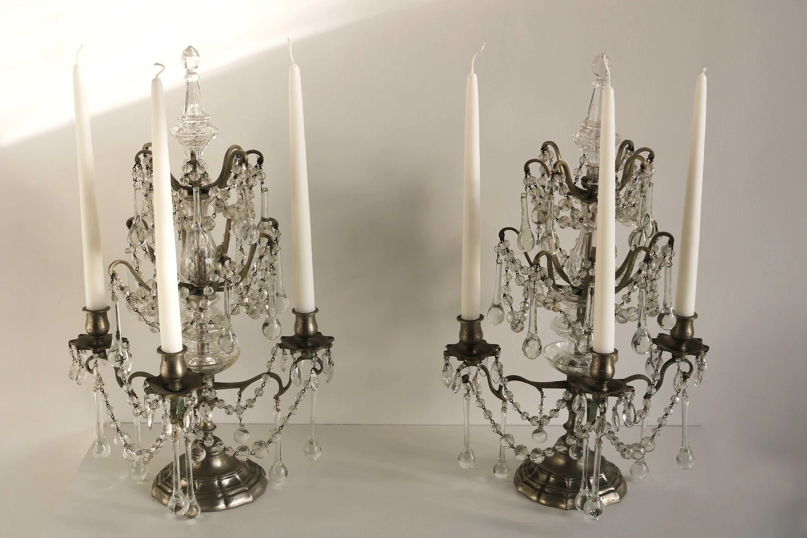 Beautiful Pair of Antique French Plated Brass and Crystal Girandoles Three-armed Candelabras Cand... | Etsy (US)