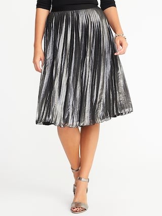 Old Navy Womens Pleated Metallic Midi Skirt For Women Black Size L | Old Navy US