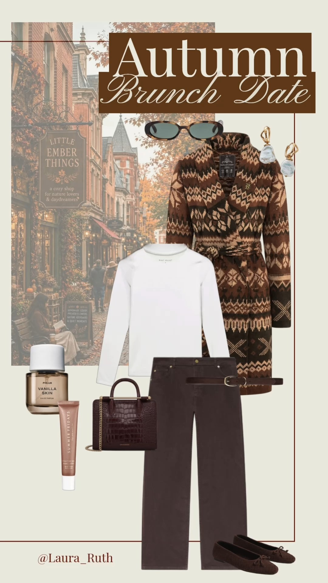 The perfect autumn brunch outfit 🤎🍂The cosiest Fair Isle cardigan paired with brown denim, a simple white long-sleeve tee, suede ballet flats and a burgundy croc bag for that perfect autumn colour pop. Effortless, cosy and very October. brown jeans, brown denim, fall outfits women, fall shoes, fall fashion hauls 

 #LTKuk #LTKautumn #LTKjeans