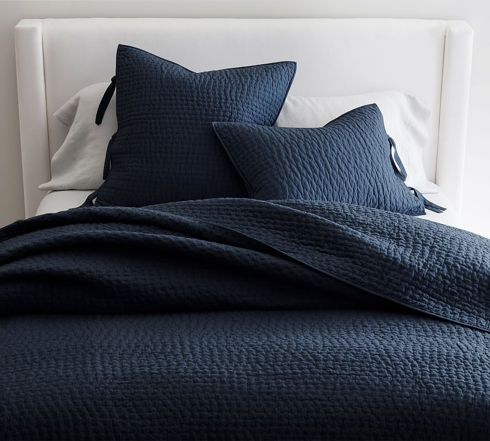 Pick-Stitch Handcrafted Cotton Quilt, Midnight Blue, Full/Queen | Pottery Barn (US)