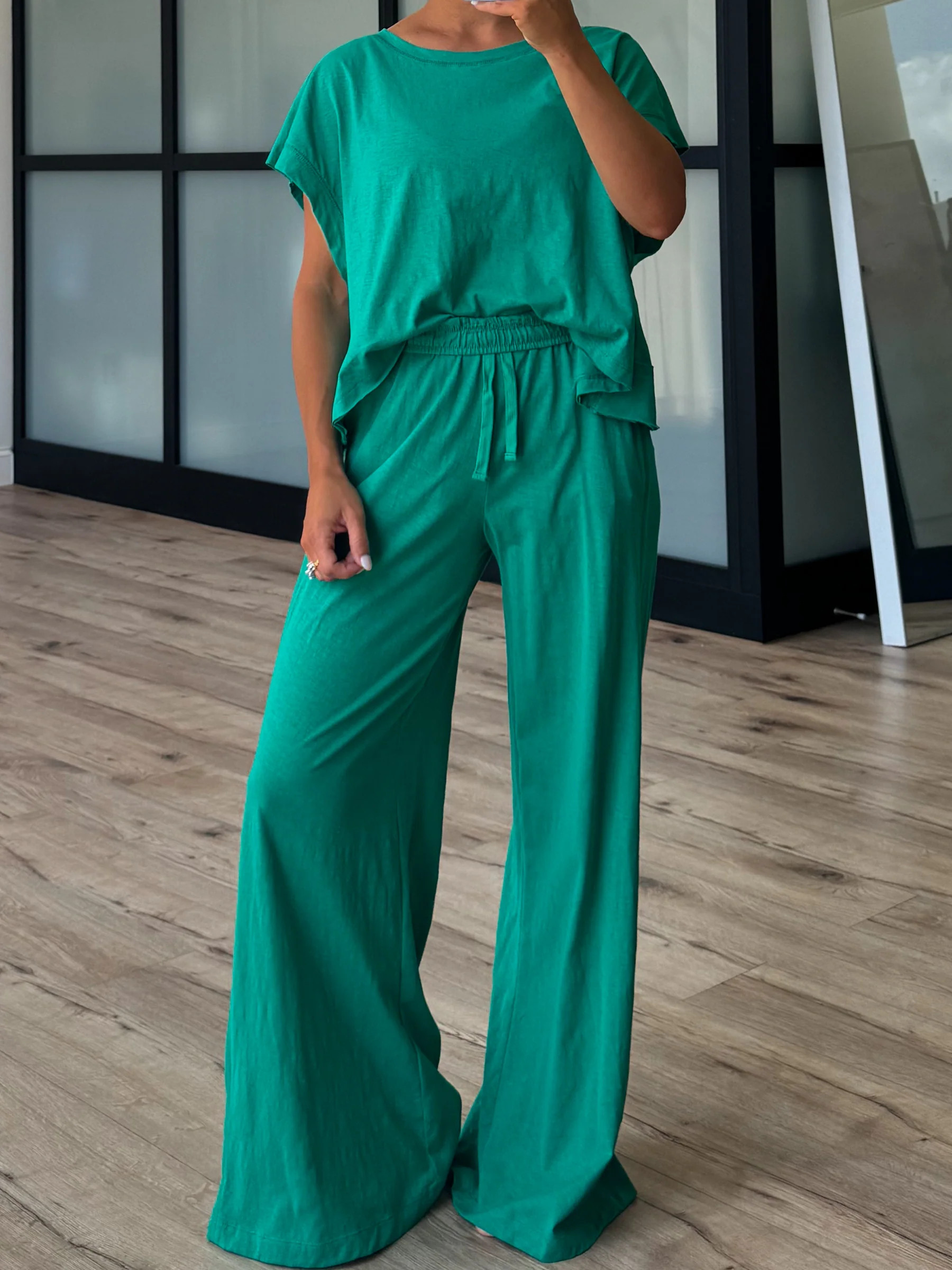 Cotton Slub Open Back Tee | Emerald | Talulah