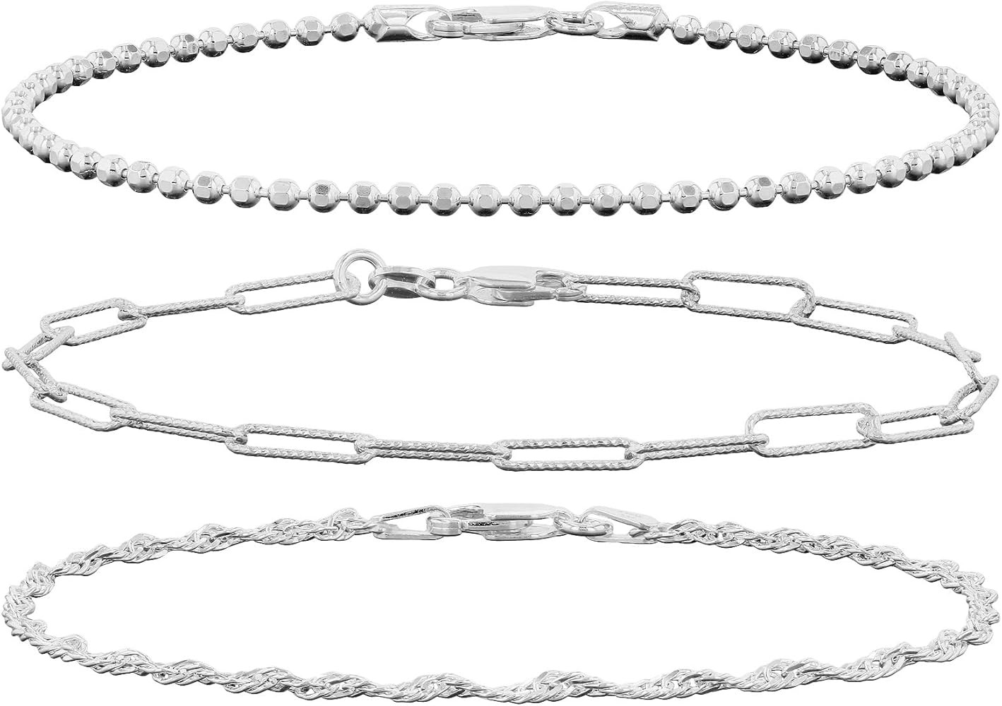 Sterling Silver Bracelet Set of 3 for Women - Dainty Silver Bracelets for Women - Silver Bracelet... | Amazon (US)