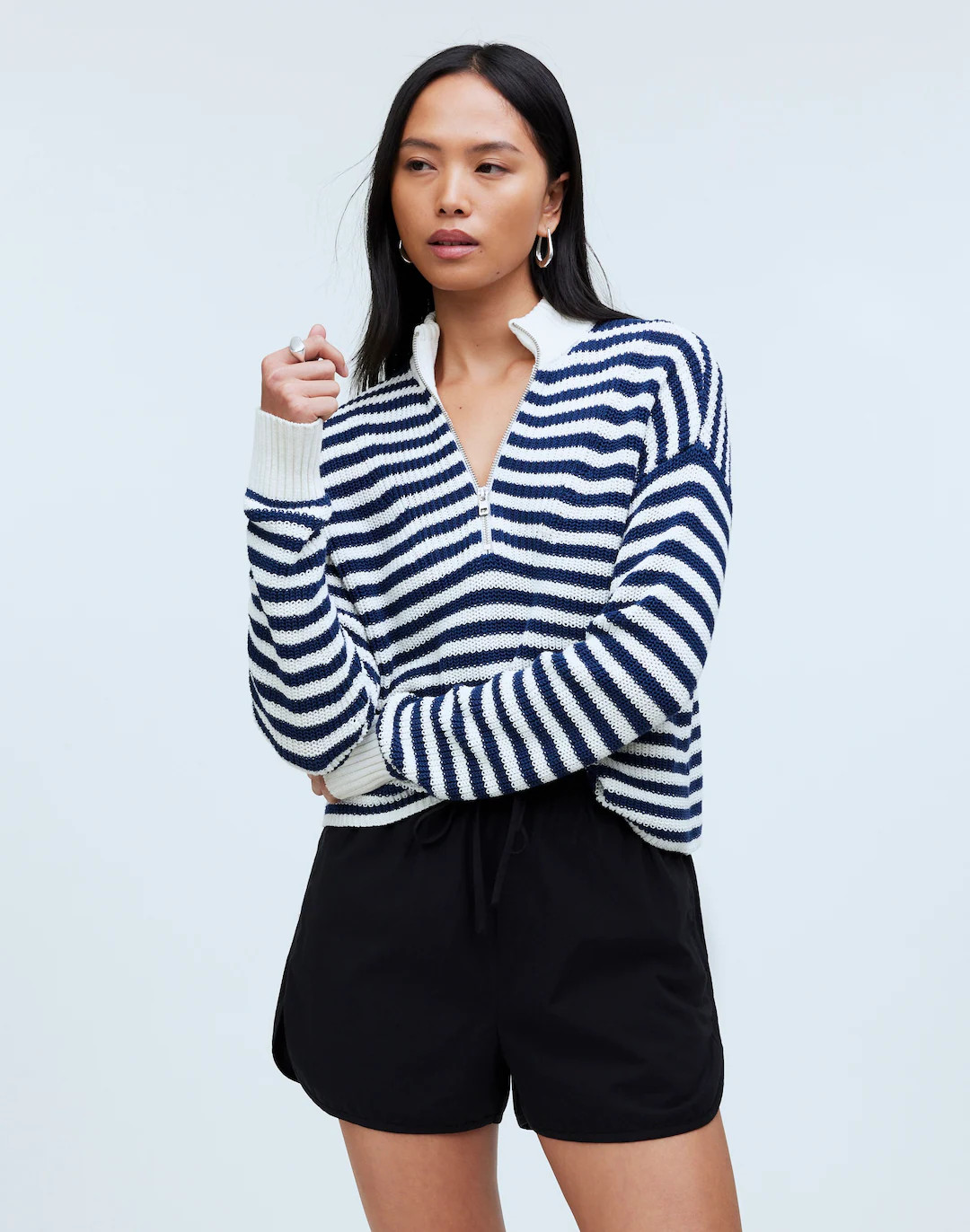 Ribbed Half-Zip Sweater in Stripe | Madewell