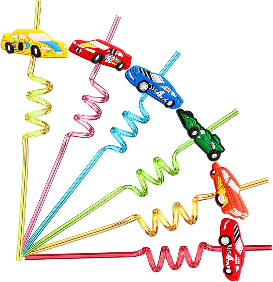 24 Race Car Party Favors Reusable Drinking Straws for Kids Boys Racecar Wheels Birthday Decoratio... | Amazon (US)