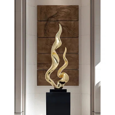 Gold Resin Ribbon Sculpture with Marble Base | Wayfair North America