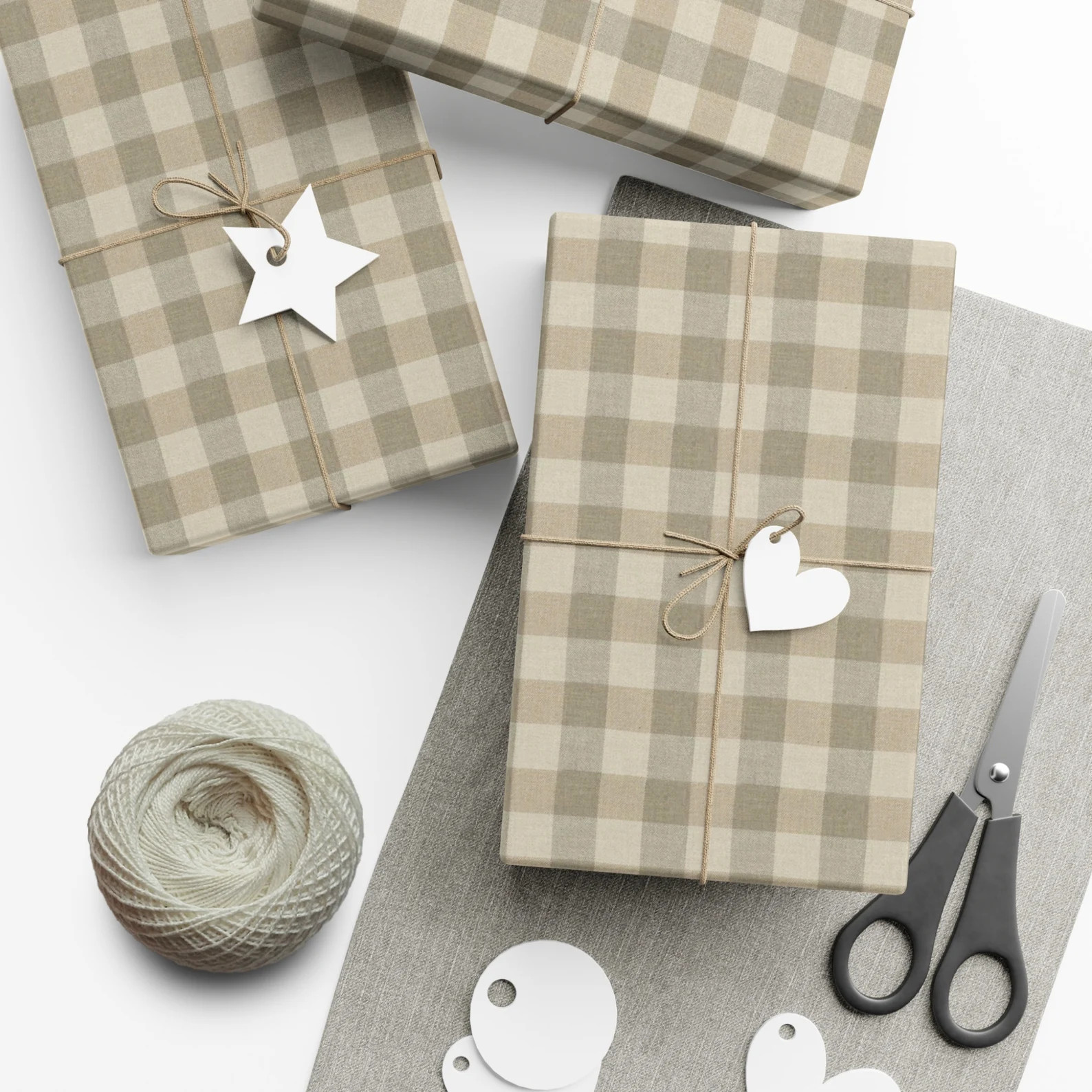 Matte Christmas Neutral Gray Beige Green Plaid Stripe Gift - Etsy | Etsy (US)