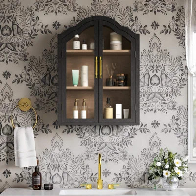 Arched Wall Cabinet, Kitchen Cabinet With Tempered Glass Doors & Adjustable Shelves, Wall Mounted Cabinets For Kitchen, Laundry Room, Bathroom | Wayfair North America