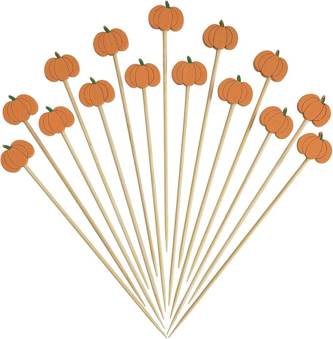 Minisland Orange Pumpkin Cocktail Picks, 5 Inch Long Bamboo Fancy Toothpicks for Appetizers, Deco... | Amazon (US)