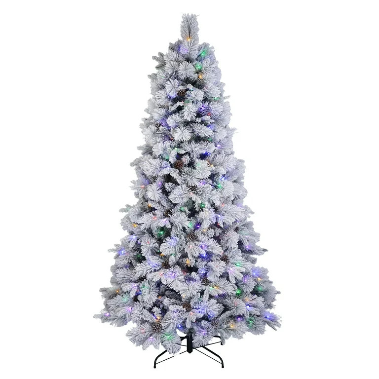 7.5' Pre-Lit Flocked Bellmont Christmas Tree with Color-Changing LED Lights and Stand, by Holiday... | Walmart (US)