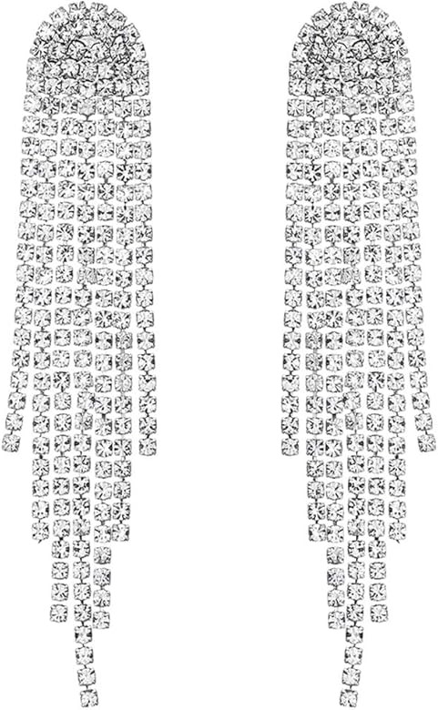 Mlouye 3.3"L Rhinestone Earrings Dangling Long Fringe Crystals Chandelier Dangle Drop Earrings for W | Amazon (US)