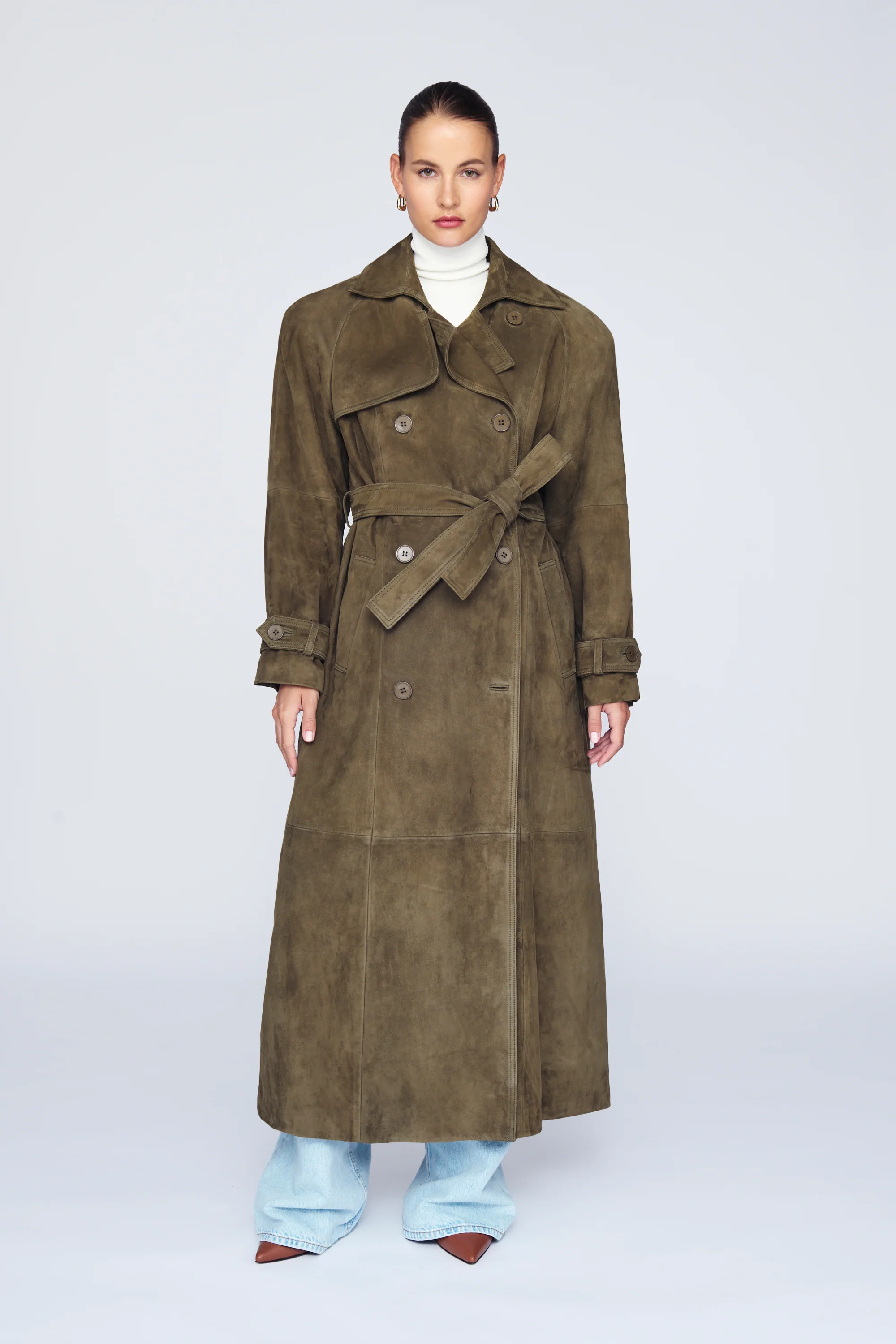 Corrin Suede Trench Coat | DUCIE
