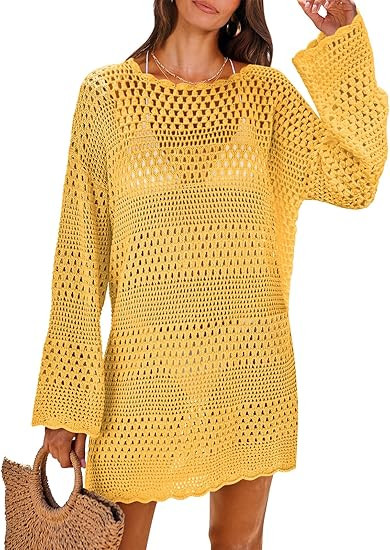 ANRABESS Women Swimsuit Crochet Swim Cover Up 2024 Summer Bathing Suit Swimwear Mesh Knit Beach D... | Amazon (US)