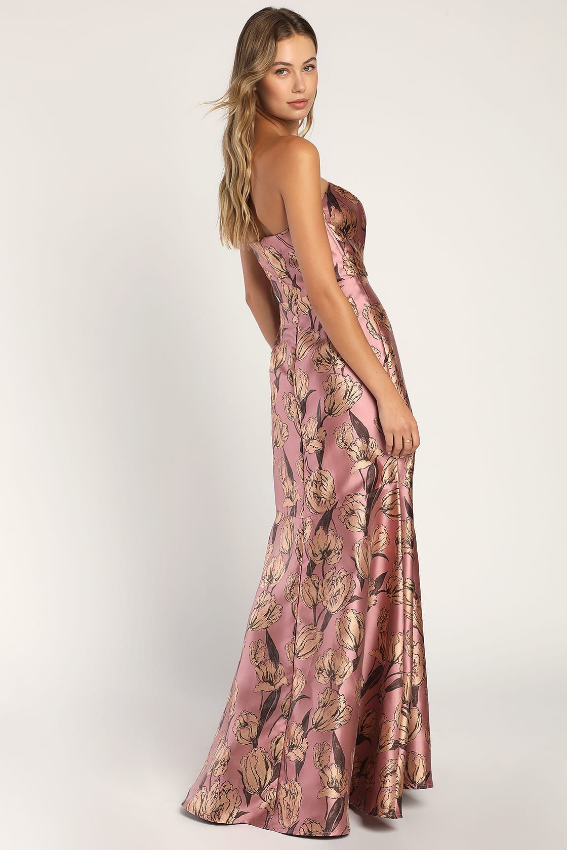 Gowning Around Mauve Floral Jacquard Strapless Maxi Dress | Lulus (US)