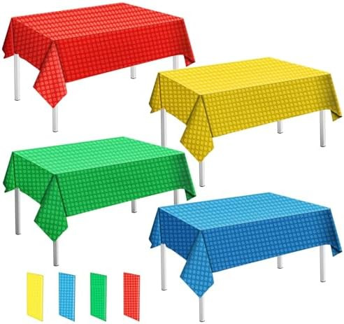 4PCS Building Block Plastic Tablecloths, Disposable Party Table Cloths， Colorful Building Block... | Amazon (US)