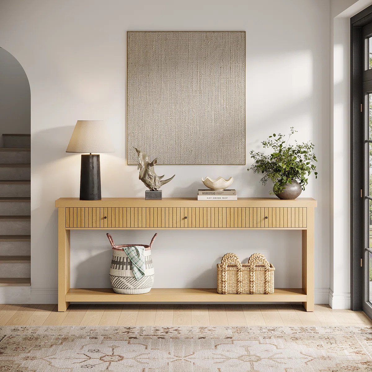 70.9 Inch Wood Console Table Long Sofa Table with 3 Drawers | Wayfair North America