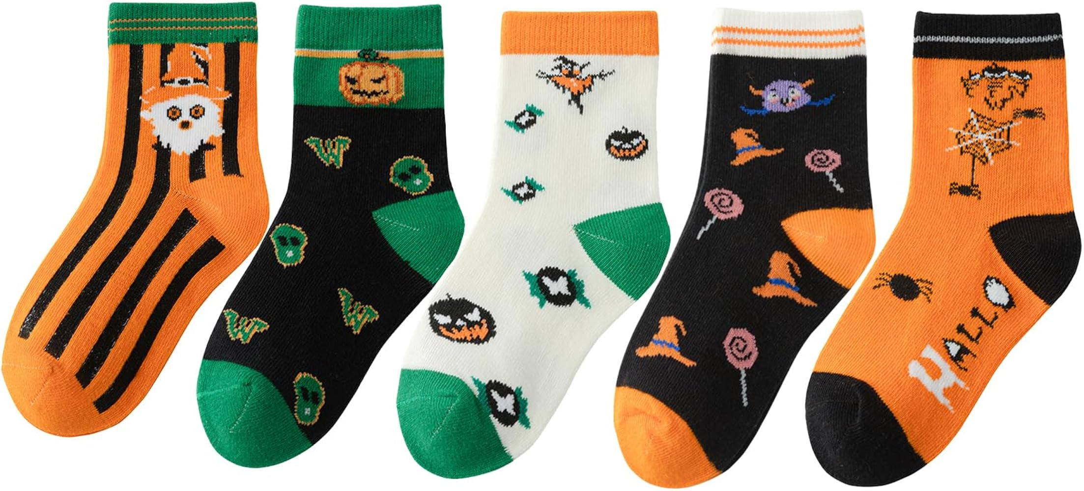 5 Pairs Halloween Socks Kids Novelty Holiday Socks Boys Funny Crew Socks Girls with Cartoon Patte... | Amazon (US)