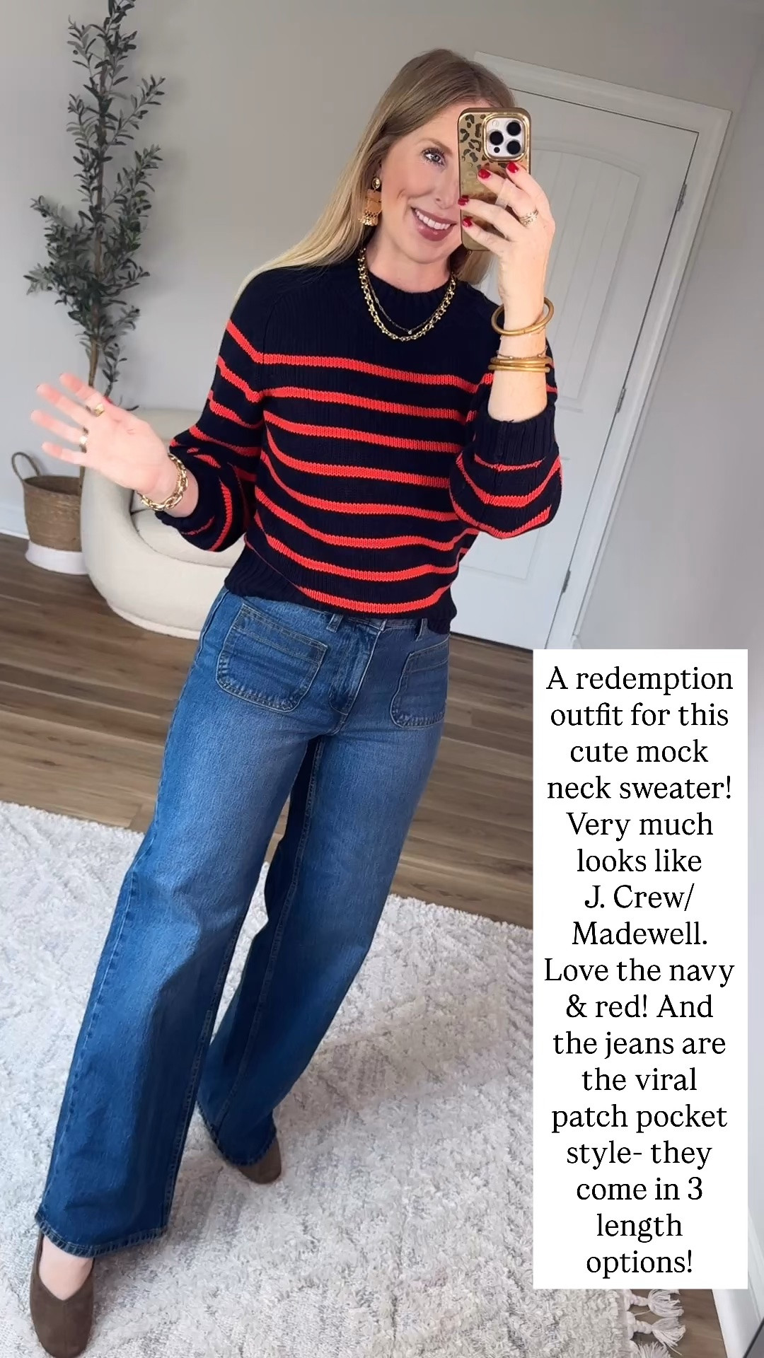 Walmart try on, striped sweater, patch pocket jeans, free assembly

#LTKootd